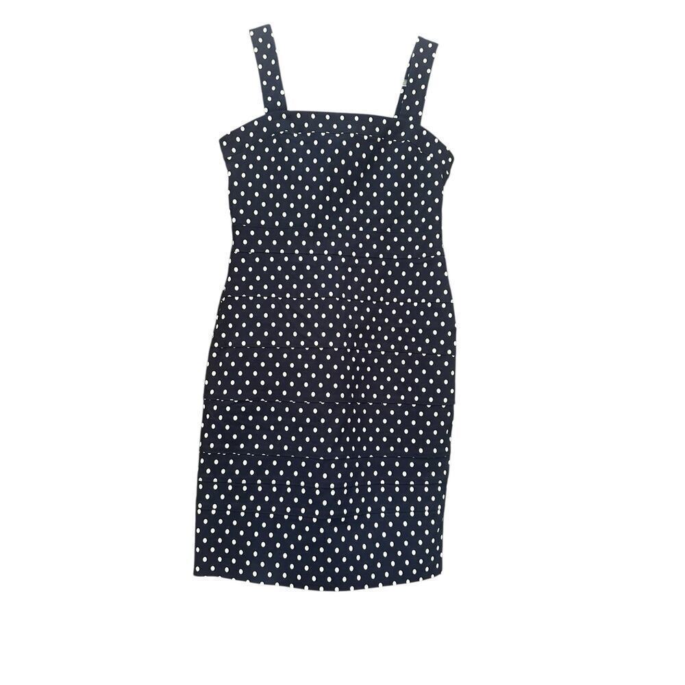 TOMMY HILFIGER sheath dress navy & white polka dot preppy sz 8 EUC vintage look